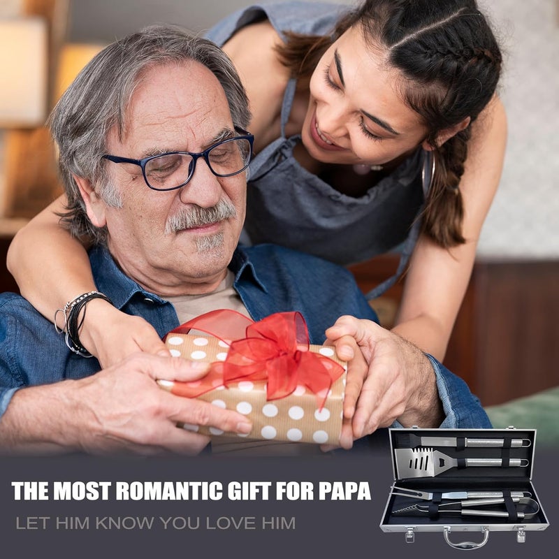 JNDJE Papa Gifts, Christmas Papa Gifts from Grandkids Heavy Duty Grilling Accessories Kit for Backyard BBQ, Thick Stainless Steel Grill Utensils with Non-Slip Handle Tool Grilling Gift for Man on Birthday - Image 5
